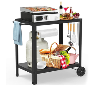 Luxurious Outdoor Double-Shelf metal Kitchen Cart <strong>BBQ</strong> Pizza Oven <strong>Stand</strong> for Outside Use - Product Image 2