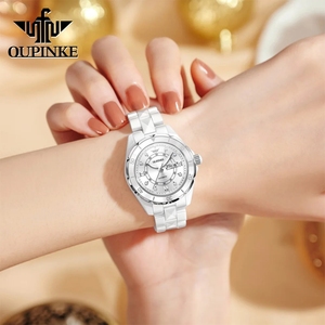OUPINKE 3301 Montre élégante pour femme, marque de luxe, mouvement importé, montre automatique mécanique, céramique, étanche, date, montre pour femme - Product Image 5