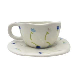 250ML Ins Style Hand Pinched Irregular Flower Milk Tea Cup <b>Ceramic</b> <b>Mugs</b> Flower Cherry Strawberry Coffee Cup With Plate - Product Image 5