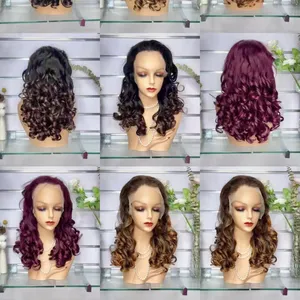 Nouveautés Perruques Lace Frontal bouclées de printemps complet 250% densité vente en gros perruques de cheveux naturels humains colorés prêt pour la livraison