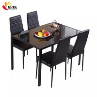 Ensemble de table à manger 4/6 places avec pieds et chaises rembourrées en PU, plateau carré en verre, métal, échantillon gratuit, style classique moderne