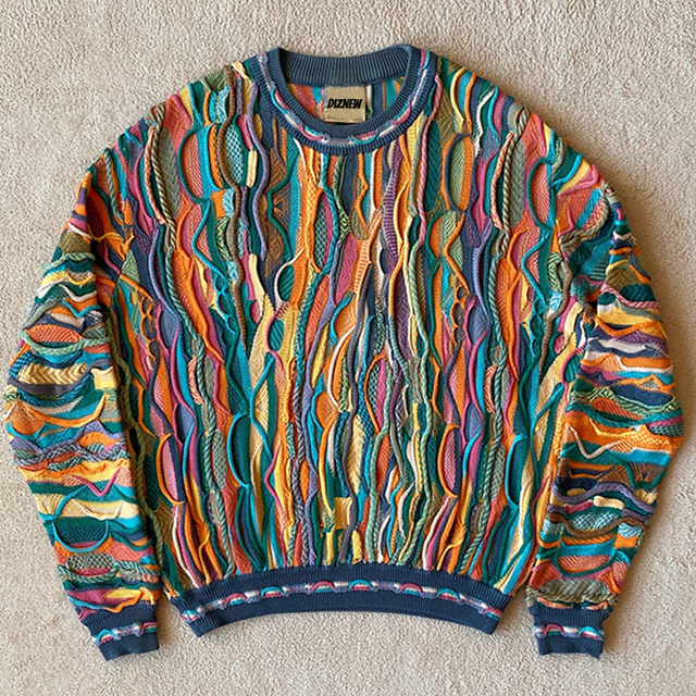 DiZNEW Cable Knit Sweater Men Custom Plus Size Crewneck Wool Knit Sweater