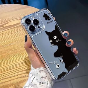 Funda de Silicona con Dibujo Animado de Gato Blanco y Negro para Teléfono 15 Pro Max, con Protección de 360 Grados, Diseño en Relieve, Funda Transparente Suave - Product Image 4