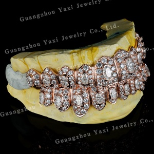 Grillz Moissanite VVS High-end 10 on 10 Perak S925 Emas Rose Solid 10k 14k 18k Bertabur Batu Hip Hop Unisex Bersertifikat untuk Gigi - Product Image 2