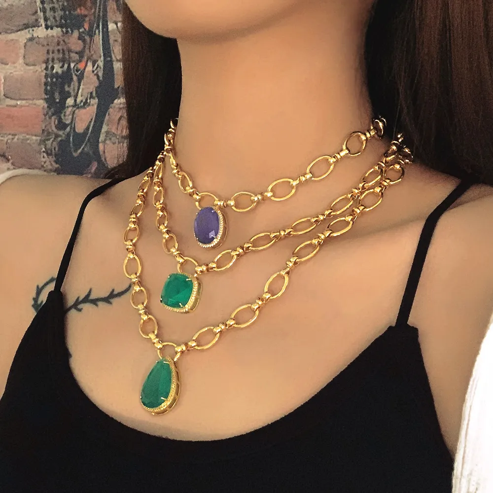 fusion stone brasil colar gold chain necklace