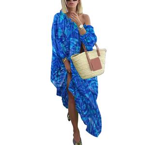 Abito Casual da donna a maniche lunghe con spalle scoperte a sublimazione stampa in <span class=keywords><strong>Chiffon</strong></span> con tracolla obliqua - Product Image 4