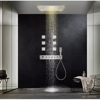 Ensemble de douche thermostatique à LED AMAXO à haut débit, avec pommeau de douche encastré au plafond, grand jet de pluie et cascade