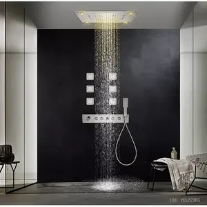 Alta Qualidade LED Termostático High Flow Shower Set Teto Oculto Big Rain Cachoeira Shower head Set Corpo