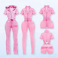 Ensemble 2 pièces pour femme style urbain 2026 : Veste zippée à manches courtes avec surpiqûres contrastées et pantalon évasé délavé à l'acide