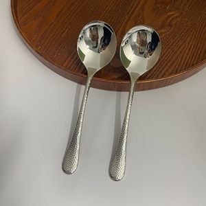 Stainless Steel Hammered Round Spoon 304 Food Grade Soup Dessert Spoon Household <b>Utensil</b> Set of 2 - Product Image 4