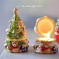 Boîte à bibelots en céramique en forme de sapin de Noël avec support de bougie et motif ours en peluche, conteneur de bougie parfumée festive, décoration d'intérieur, vente en gros