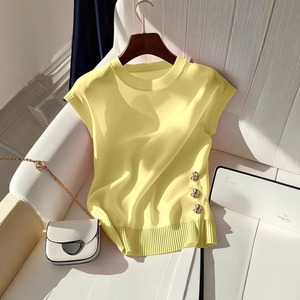 Camiseta de Punto sin Mangas con Cuello Redondo Rosa, Estilo Francés, Ligera y de Lujo, para Mujer, Verano 2026 - Product Image 3