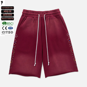 Shorts Bermuda Homme Personnalisés OEM ODM en Tricot Marron avec Strass et Cordon de Serrage – Short Décontracté Rouge en Molleton - Product Image 1