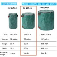 Sac à feuilles de jardin réutilisable avec couvercle, sac à déchets de jardin robuste de 72 gallons avec poignées de transport renforcées pour le nettoyage du jardin