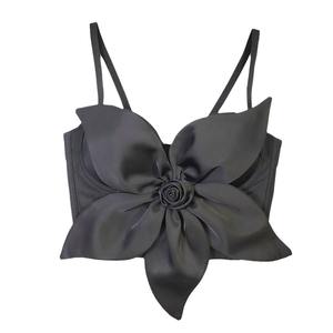 8920 Débardeur <span class=keywords><strong>Bustier</strong></span> Femme à Col en V en Dentelle, Style Doux, avec Nœud Papillon 3D, Grandes Fleurs et Baleines, Séchage Rapide - Product Image 1