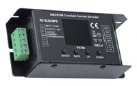 Controlador LED DMX512 RGBW/RGB de 4 Canales Serie Euchips, Carcasa de Metal Negra, Regulador de Intensidad Constante, Entrada DC12V-50V, 8A, 150W Máx.