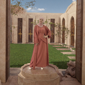 Ensemble Abaya Modeste 3 Pièces pour Femme, Robe Islamique Longue en Crêpe, Manches Longues, Col Rond, Couleur Unie, Tenue de Prière pour l'Aïd - Product Image 3