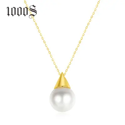 Luxury 18K Pure Yellow Gold 7-8mm Freshwater Pearl Necklace
