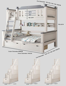 Tempat tidur anak kayu penuh dengan rak buku Modern tempat tidur susun ekstra tebal dengan tangga rumah kamar tidur tempat tidur orang tua anak dengan laci - Product Image 6