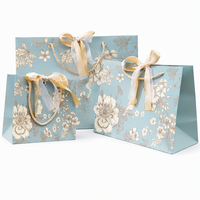 Custom Luxury Floral Paper Gift Bag with Ribbon Bow Rope Handle Shopping Bag