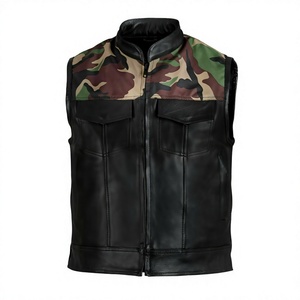 Customized <b>Black</b> Camouflage Denim Leather Motorcycle Riders <b>Vest</b> Men Unique Design Plus Size Vintage Winter Outerwear - Product Image 1