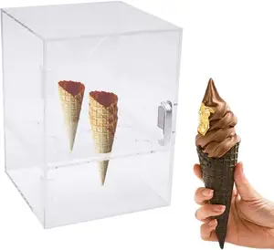 Ice Cream Cone Holder Cabinet, 9 Holes Acrylic Display Case Transparent Ice Cream Cone Showcase Clear Waffle Cone Holder for De