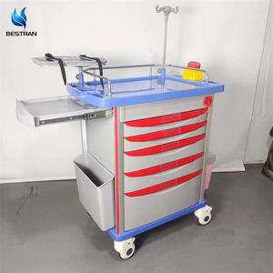 รถเข็นทางการแพทย์ฉุกเฉินมี5ลิ้นชักและซีลรักษาความปลอดภัยแบบใช้แล้วทิ้งรหัสโรงพยาบาลรถเข็นสีฟ้า - Product Image 4