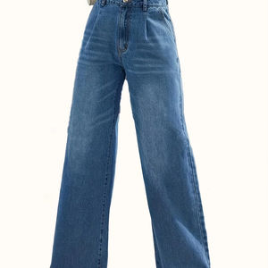 Nuevos pantalones vaqueros de color sólido de estilo europeo y americano transfronterizos para mujer, Pantalones rectos de pierna ancha para mujer, casuales que combinan con todo - Product Image 1