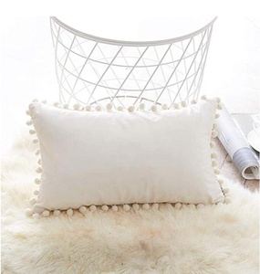 Bianco di <span class=keywords><strong>Velluto</strong></span> Lombare Vita Pompon <span class=keywords><strong>Cuscino</strong></span> Casi di Sublimazione In Bianco Cassa del <span class=keywords><strong>Cuscino</strong></span> di Tiro - Product Image 2