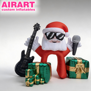 Père Noël Gonflable Rocker pour Bar et Club, avec Microphone et Lunettes de Soleil, Idéal pour l'Entrée de la Fête - Product Image 1