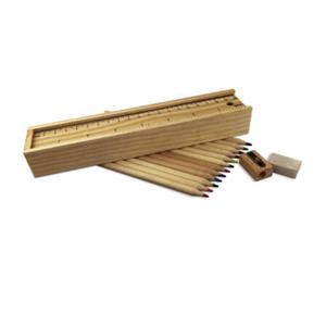 صندوق خشبي ترويجي يحتوي على 12 قلم تلوين CP005 مع مبراة وممحاة ومسطرة، هدية ترويجية، طقم أقلام تلوين متوفر في المخزون - Product Image 3