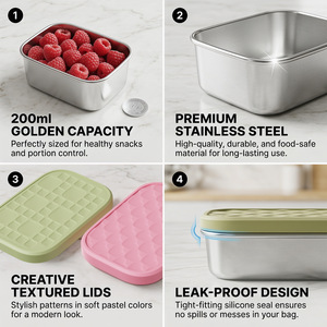 Recipientes rectangulares metálicos para almacenar alimentos con tapas de clip, apilables, para conservar la frescura, para uso en refrigerador y viajes. - Product Image 3