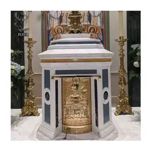 Design personalizzato in marmo di pietra di lusso casa santa altare bianco chiesa cattolica tabernacoli in marmo