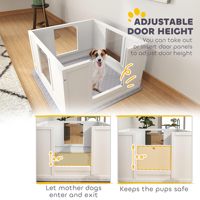 Boîte de mise bas en bois pour petits chiens 33,1 po x 31,5 po x 18,9 po avec tapis de mise bas imperméable, entrée réglable et patins antidérapants sécurisés