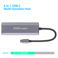 Hub USB-C 6 en 1 con Cargador Rápido PD de 100W, Estación de Acoplamiento de Aleación de Aluminio con 3 Puertos USB 3.0 de 5Gbps, Lector de Tarjetas SD y TF para Laptop