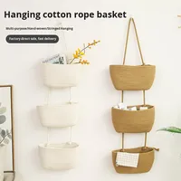Panier de rangement mural multifonctionnel à trois niveaux en tissu de coton pour l'organisation de la garde-robe et du salon