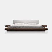 Cama Baja Japonesa Tatami, Estilo Nórdico Minimalista, Plataforma de Suelo, Madera de Nogal Negro, Respaldo Suave, Cama Doble
