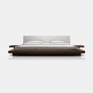 Lit bas japonais Tatami, style nordique minimaliste, lit plateforme au sol, <span class=keywords><strong>en</strong></span> noyer noir, <span class=keywords><strong>chambre</strong></span> à <span class=keywords><strong>coucher</strong></span>, dossier souple, lit double - Product Image 3