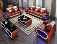 Salon américain mobilier modulaire moderne canapés chesterfield en cuir ensemble avec lumière led bluetooth