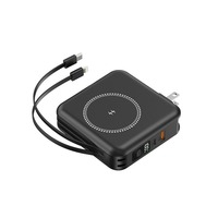 Batterie externe magnétique semi-solide sans fil avec prise murale CA 2-en-1, charge rapide 22,5 W, support dissimulé, grande taille, mini, mince, en plastique