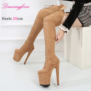 Chaussures de pole dance sexy en faux daim d'hiver de 20 cm, chaussures à talons hauts pour femmes, plateforme de boîte de nuit, bottes longues jusqu'au genou - Product Image 4
