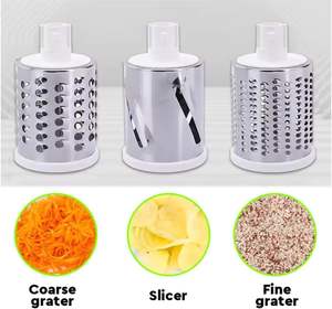 Râpe de cuisine manuelle, trancheuse à légumes avec 3 lames rotatives, râpe à fromage avec poignée, trancheuse ronde, moulin à noix - Product Image 3