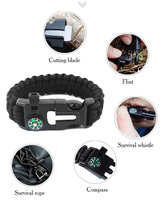 Bracelet Paracord Tactique à Boucle en Plastique Multifonctionnel pour Homme, avec Boussole, Allume-Feu, 5 en 1, Extérieur