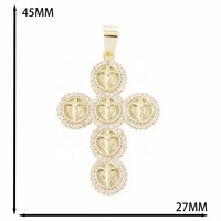 Pendentif Croix Religieuse Pavée de Zircons Cubiques Plaqué Or, Médaille Miraculeuse Jésus & Notre-Dame, Accessoire Catholique Hip Hop