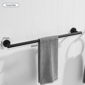 Ensemble d'accessoires de salle de bain en noir mat de qualité supérieure avec barre porte-serviettes, anneau porte-serviettes, crochets et support - Product Image 2