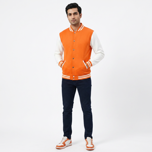 Veste universitaire à manches côtelées douces pour hommes avec des poignets à rayures nettes et une ligne forte, look sportif, idéale pour les sorties de rue du week-end - Product Image 1