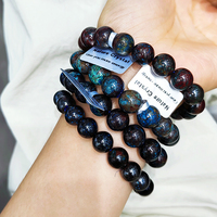 Bracelet extensible en perles rondes d'azurite et de malachite naturelles, bracelet de guérison en pierres précieuses polies pour un usage quotidien, cadeau en cristal pour hommes et femmes