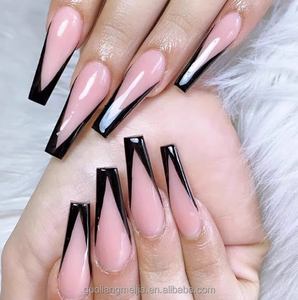 <span class=keywords><strong>Uñas</strong></span> Postizas Hechas a Mano, Largas, Forma Ataúd, <span class=keywords><strong>Negras</strong></span> <span class=keywords><strong>Mate</strong></span>, con Diseño de Copos de Nieve Blancos y Puntos, <span class=keywords><strong>Uñas</strong></span> Acrílicas para Mujer - Product Image 4