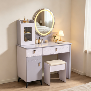 Modern Makeup Vanity <b>With</b> Lighted <b>Mirror</b> Storage <b>Drawers</b> Bedroom <b>Dressing</b> <b>Table</b> <b>With</b> Stool - Product Image 4