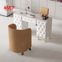 Mobilier de Salon de Beauté Moderne, Ensemble Table et Chaise de Manucure Simple, Table à Ongles Luxe en Bois Rembourré en Cuir Rose, à Vendre